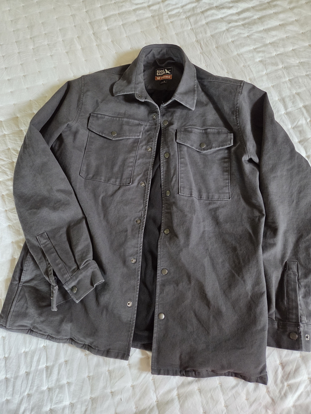 Eddie Bauer Charcoal Gray fleece lined Shirt Jacket